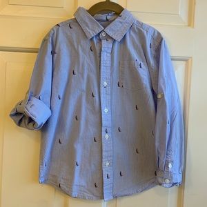 JANIE AND JACK Blue Sailboat Roll-Cuff Button Down